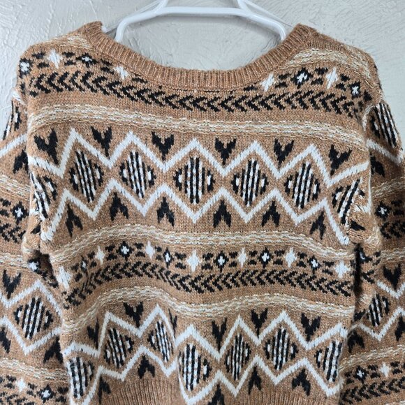 Sam Edelman Fair Isle Sweater XS Preppy Scoop Back Wide Sleeve Holiday Loose Top - Picture 3 of 12